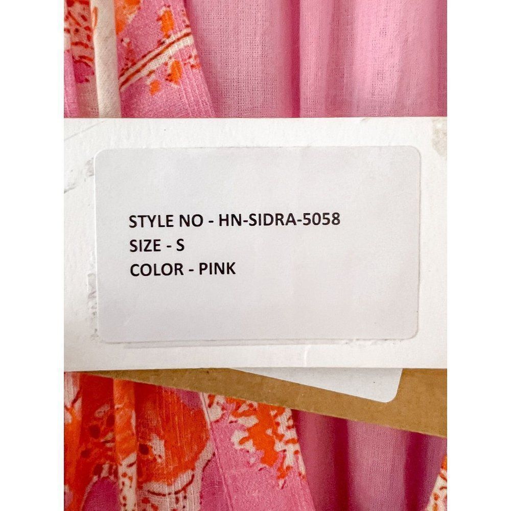 NWT Hemant and Nandita Sidra Maxi Dress, Pink Cotton Long Sleeve Size Small - Picture 8 of 13